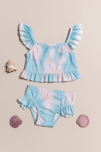 Girls' Cloud Pattern Ruffled Two-Piece Bikini Set