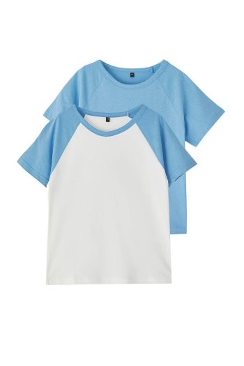 Trendyolmilla Kids Cream-Blue 2-Piece Boys' 100% Cotton Color Block Short Sleeve Knitted T-Shirt TKDSS25TS00106