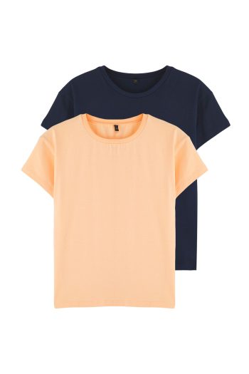 Trendyolmilla Kids Navy-Orange 2-Piece Unisex 100% Cotton Basic Short Sleeve Knitted T-Shirt TKDSS25TS00102