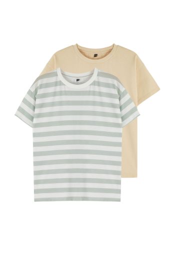 Trendyolmilla Kids Stone-Mint 2-Pack Basic Oversized Short Sleeve Knit T-Shirt for Boys TKDSS25TS00053