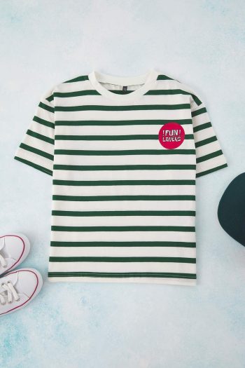 Trendyolmilla Kids Green Striped Knitted T-Shirt TKDSS25TS00037