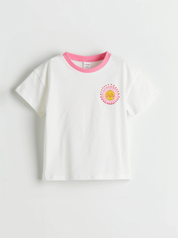 LCW Kids Ekru Crew Neck Printed Girls' T-Shirt