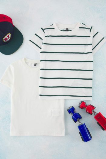 Trendyolmilla Kids Mint-Ecru 2-Piece Boys' Basic Striped Regular Fit Short Sleeve Knit T-Shirt TKDSS25TS00025