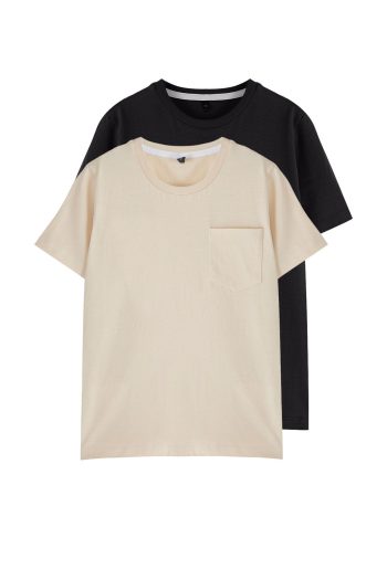 Trendyolmilla Kids Black-Beige 2-Pack Boys' 100% Cotton Basic Short Sleeve Knit T-Shirt TKDSS25TS00018