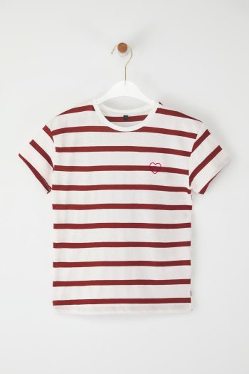 Trendyolmilla Kids Orange Girls' 100% Cotton Striped Short Sleeve Knitted T-Shirt TKDSS25TS00103