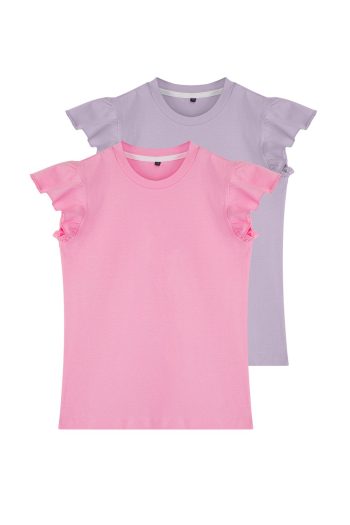 Trendyolmilla Kids Dark Pink-Purple 2-Piece Ruffled Short Sleeve Knitted T-Shirt for Girls TKDSS25TS00011