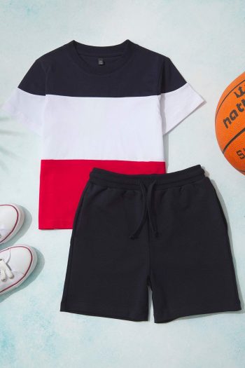 Trendyolmilla Kids Navy Blue Printed Knit Set for Boys TKDSS25AU00142