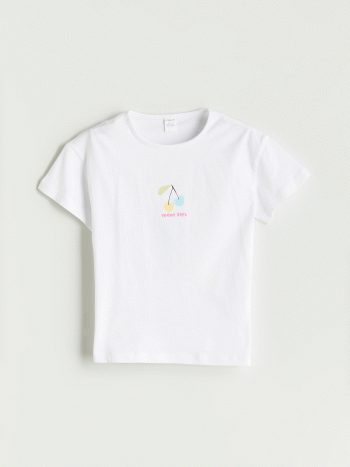 LCW Kids White Crew Neck Printed Jersey T-Shirt for Girls