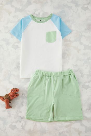 Trendyolmilla Kids Green Boys' 100% Cotton Color Block Short Sleeve Knit Outfit Set TKDSS25AU00114