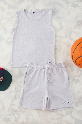 Trendyolmilla Kids Gray Cotton Basic Sleeveless Short Set for Boys TKDSS25AU00121