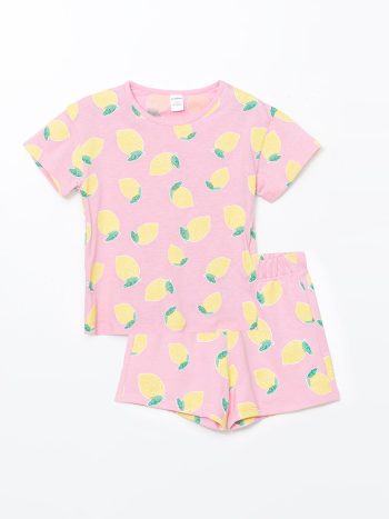 LCW Kids Pink Lemon Printed Girl's T-Shirt and Shorts Set (2 Pieces)