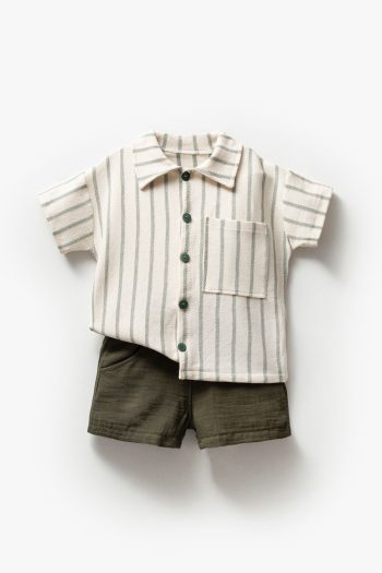Jikko Baby Boys Summer Shirt and Shorts Set - Striped Short Sleeve Shirt Muslin Shorts 3617