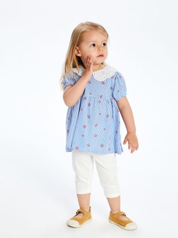 LCW Kids                                                                                        Off-White Floral Ruffled Girls' Blouse and Leggings Set 2-Piece
