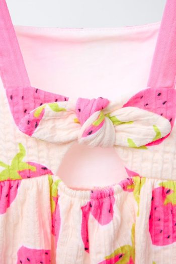 TEXTURED PRINTED DRESS WITH BOW