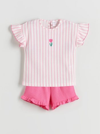 LCW Kids Pink Flower Girl T-Shirt and Shorts Set (2 Pieces)