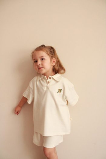 Olive Embroidered Polo Collar Short Set