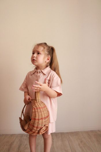 Leaf Embroidered Polo Collar Short Set