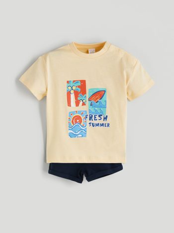 LCW Baby Printed T-Shirt and Shorts Set for Baby Boy 2-Piece