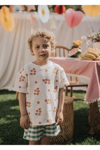 Cherry Kids Tomato Patterned T-Shirt Checkered Shorts %100 Cotton Summer Kids - Boys and Girls Outfit