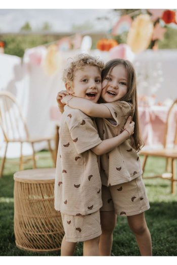 Cherry Kids Croissant Patterned 100% Cotton Summer Set for Boys and Girls