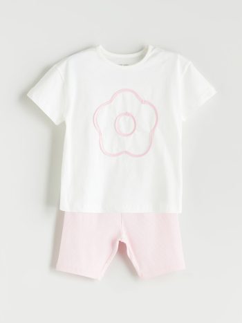 LCW Baby                                            Off-White Floral Girl Baby T-Shirt and Leggings Set (2 Pieces)