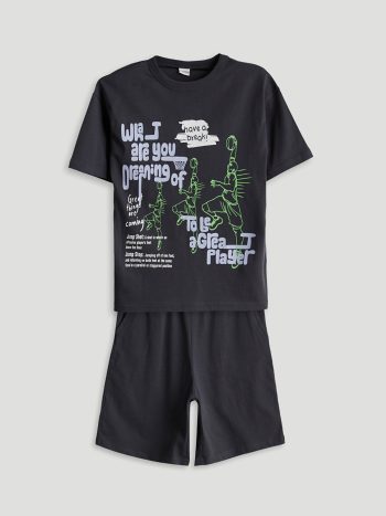 LCW Kids Antrasit Crew Neck Boys' T-Shirt and Shorts