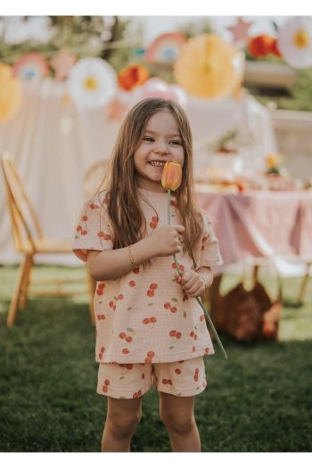 Cherry Kids Girls Summer Set Pink Cherry Pattern 100% Cotton