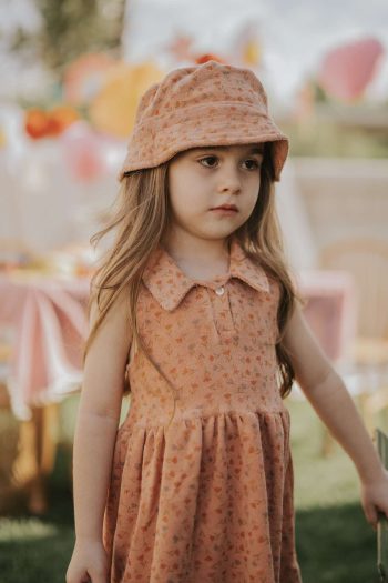 Cherry Kids Collar Detail Towel Fabric Tulip Pattern Salmon Color Dress