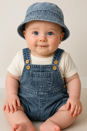 Soft Denim Jumpsuit with Bucket Hat and T-Shirt 3-Piece Set