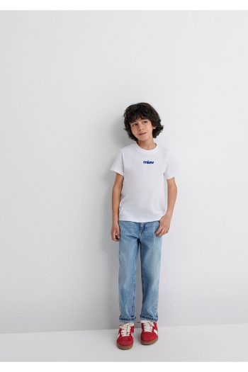 Blue Cat Printed White Kids T-Shirt Regular Fit / Normal Cut 66332620