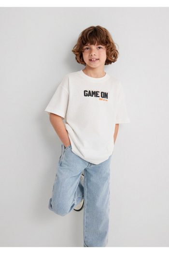 Navy Printed Cream T-Shirt Oversize / Loose Fit 6610354-70057