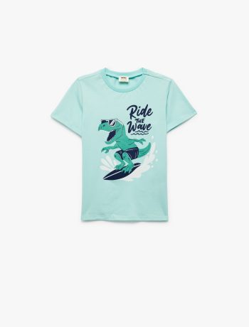 Boys' Cotton Short-Sleeve T-Shirt with Dinosaur Print and Crew Neck