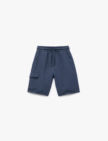 Boys' Cargo Shorts with Pocket Details, Drawstring Waist, Made of Linen and Viscose Blend