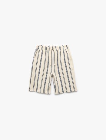 Boys' Cotton Striped Shorts with Tie Waist and Pocket Details