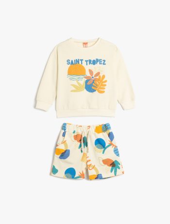 Boys' Cotton Printed Detail Short and Sweatshirt Set