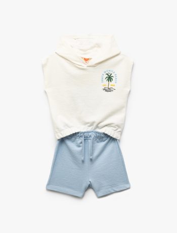 Baby Boys' Hooded Cotton Printed Sleeveless Crop Sweatshirt