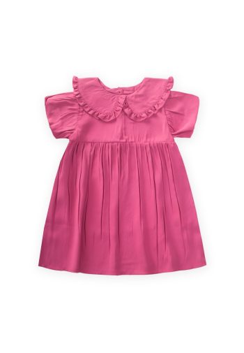 Modal Dress with Collar for Ages 2-10 in Fuchsia