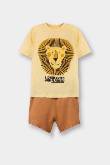 Boys' 2-Piece Set with Lion Print Short Sleeve T-Shirt and Stretchy Waist Shorts