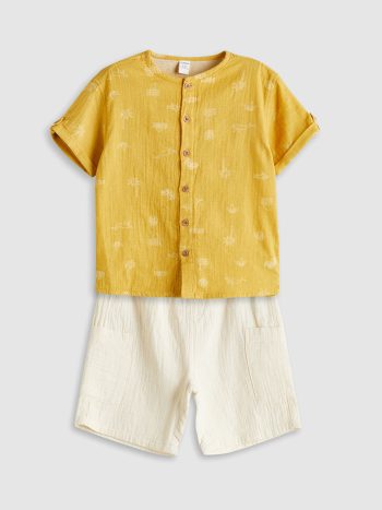 LCW Kids Sari Hakim Collar Boys' Shirt and Shorts Set 2-Piece