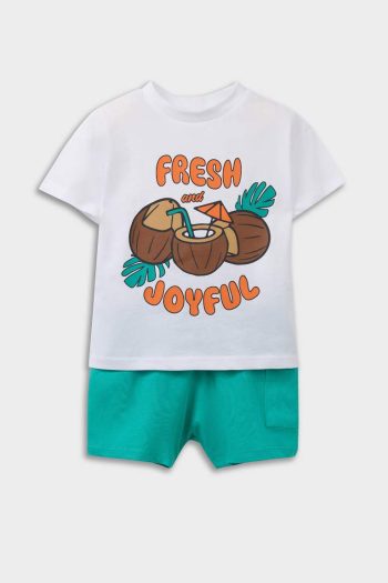 Boys' Baby 2-Piece Set Printed Short-Sleeve T-Shirt with Stretchy Waist Shorts