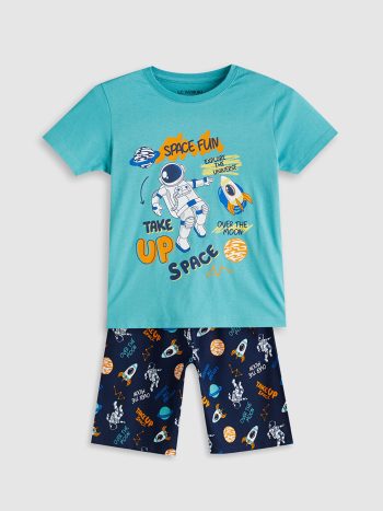 LCW Kids Turquoise Printed Boys' T-Shirt and Shorts Set (2 Pieces)