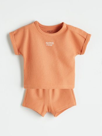 Orange Printed Crew Neck T-Shirt and Shorts Set for Boys