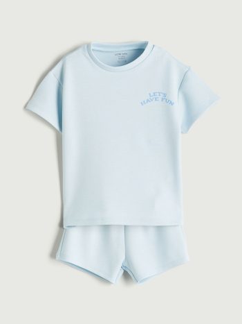 LCW Baby Blue Printed Baby Boys T-Shirt and Shorts 2-Piece Set