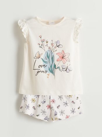 LCW Kids                                                                                          Off-White Floral Girls' Short Pajama Set