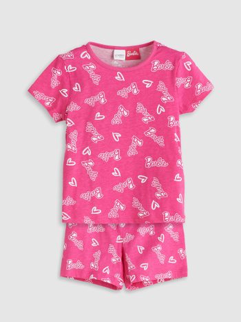 LCW Kids Pink Barbie Printed Girls' Pajama Set with Shorts