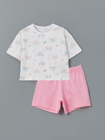 LCW Kids White Bicycle Collar Girls' Shorts Pajama Set