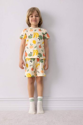 Boys' Baby Pajama Set with Fruit Pattern Short Sleeve Cotton Top and Shorts