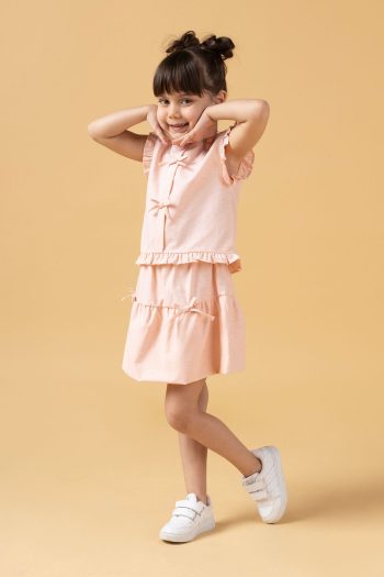 Mini Podium Girl's Balloon Skirt Bow Detail Summer Two-Piece Set