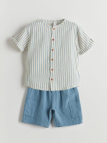 LCW Kids Beige Striped Boys T-Shirt and Shorts Set