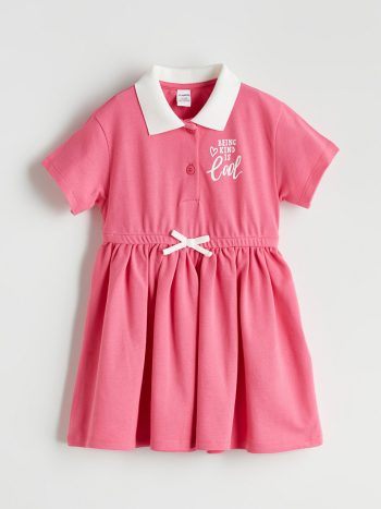 LCW Kids Pink Polo Collar Girls' Pique Dress